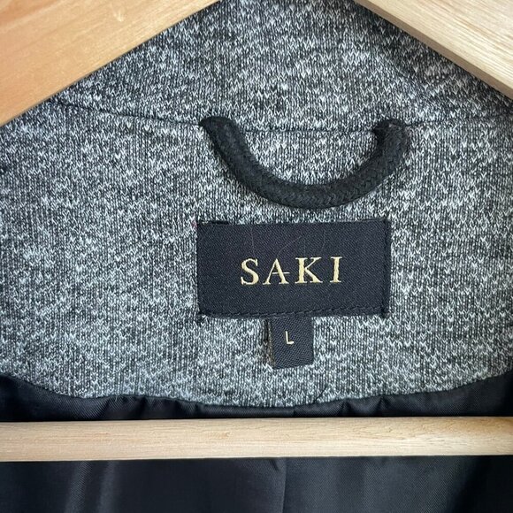 Saki Tweed-Style Gray 3/4 Length Fall Coat Asymmetrical Mock Neck Zip Lined Lg - Picture 9 of 15